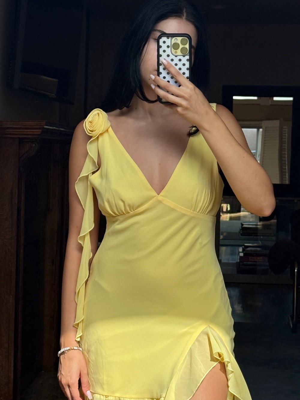 REVOLVE Yellow One-Shoulder Ruffle Midi Dress